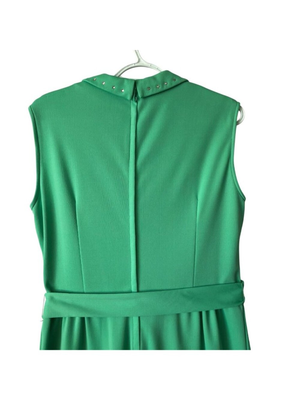 Vintage Womens Green Sleeveless Maxi Dress W/ Studded Collar & Belt - Picture 16 of 16